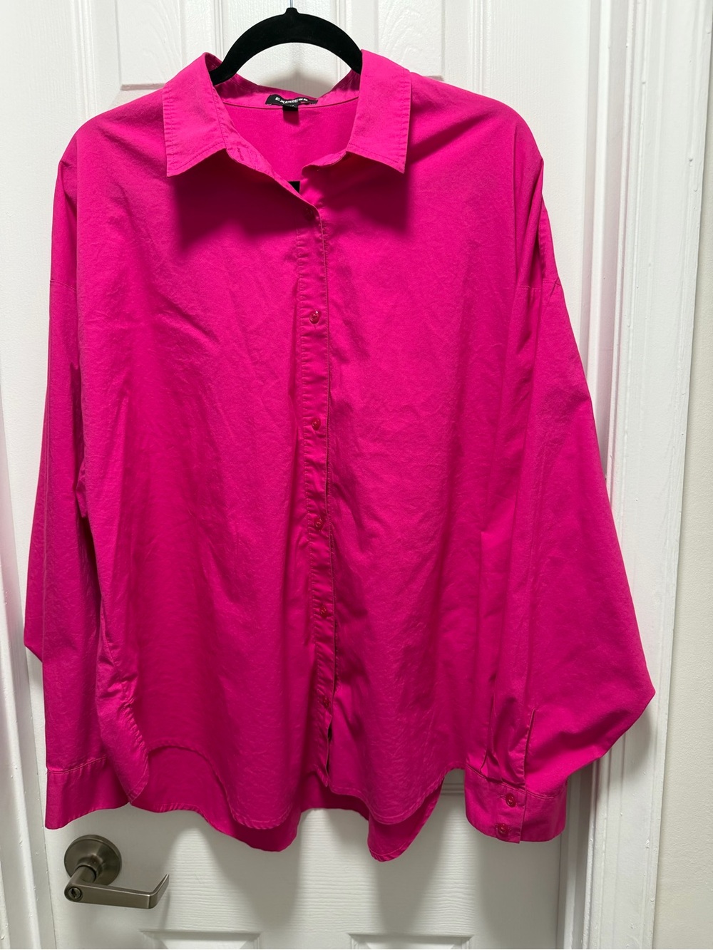 Express Fuchsia Button-Down Oversized Shirt